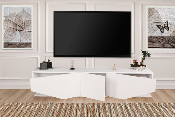 Hanah Home Soporte TV Blanco 180x40x30cm Tablero Partículas Melaminado Moderno Elegante